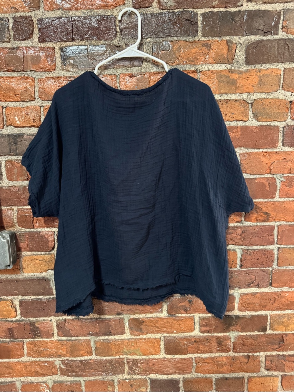 Eileen Fisher Navy Relaxed Boxy Cotton Gauze Top Size Extra Large - Picture 5 of 6